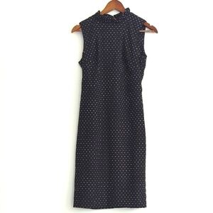 Calvin Klein Sleeveless Sheath Dress‎ Polka Dot Black White Ruffle Collar 4